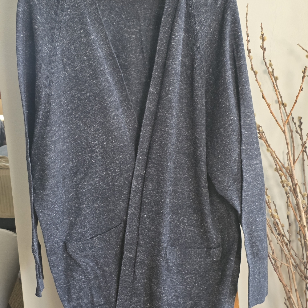 GAP Men's Heather Navy Open-Front Cardigan